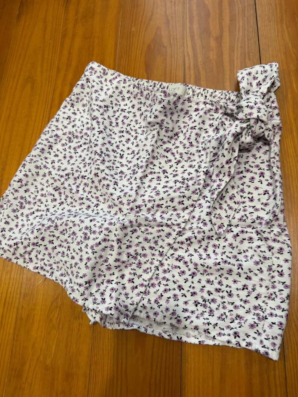 LOFT White Floral Wrap Skirt with Purple Print